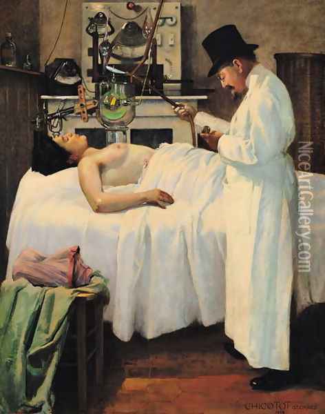 The First Attempt to Treat Cancer with X Rays by Doctor Chicotot, 1907 Oil Painting - Georges Chicotot