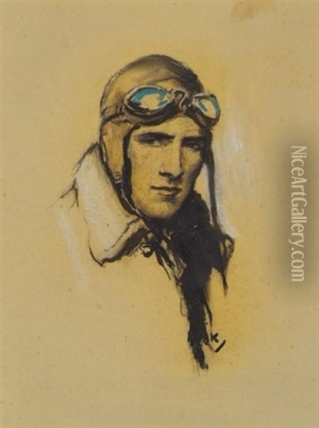 Portrait Of An Aviator (illus. For Saturday Evening Post) Oil Painting - William Henry Dethlef Koerner
