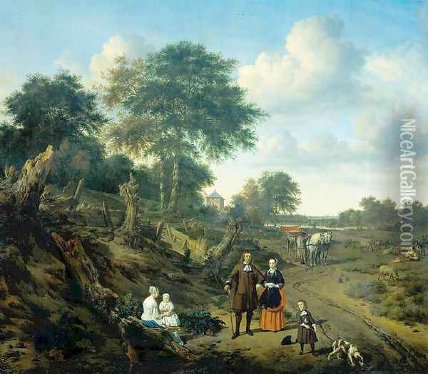 Family Portrait in a Landscape Oil Painting - Adriaen Van De Velde