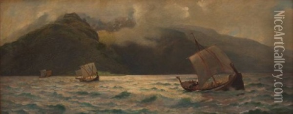 Segelschiffe Vor Kuste Oil Painting - Michael Zeno Diemer