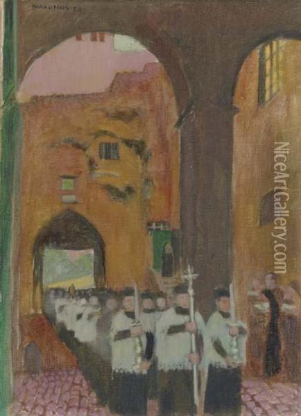 Procession Aux Quattro Coronali, Rome Oil Painting - Maurice Denis