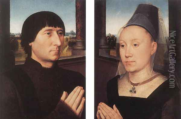 Portraits of Willem Moreel and His Wife c. 1482 Oil Painting - Hans Memling
