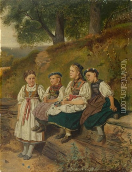 Vier Madchen Oil Painting - Raphael Ritz
