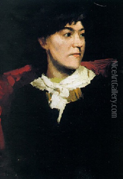 Portrait Of The Artist's Wife, Caroline Oil Painting - Thomas Cooper Gotch