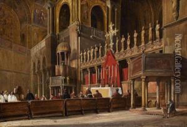 Vue Interieure De La Basilique Saint Marc A Venise Oil Painting - Frans Vervloet