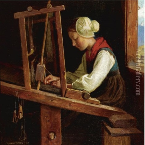 The Weaver Oil Painting - Marianne (Preindlsberger) Stokes