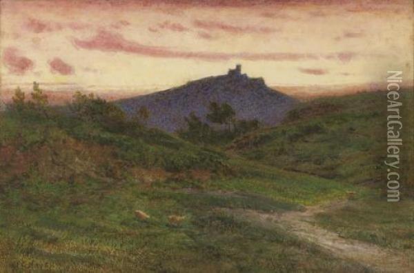 Ruins Overlooking A Romantic Landscape Oil Painting - John George Naish