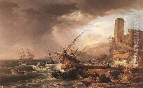 Storm with a Shipwreck 1754 Oil Painting - Claude-joseph Vernet