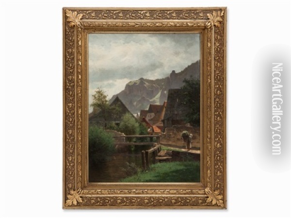 Village In The Rhon Mountains Oil Painting - Heinrich Stein