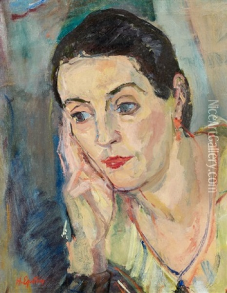 Portrait De La Femme De L'artiste Oil Painting - Henri Epstein