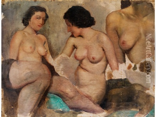Drei Frauenakten (study) Oil Painting - Ivan Thiele