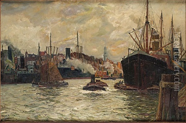 Fartyg I Hamnen Oil Painting - Eduard Schloemann