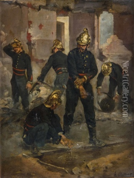 Feuerwehrmanner Nach Einem Einsatz Oil Painting - Henry Louis Duprey