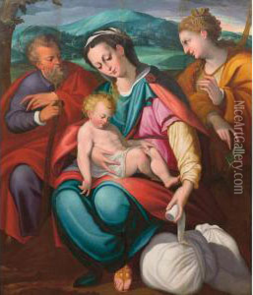 Sacra Famiglia Con Santa Caterina Dalessandria Oil Painting - Ercole Ii Procaccini