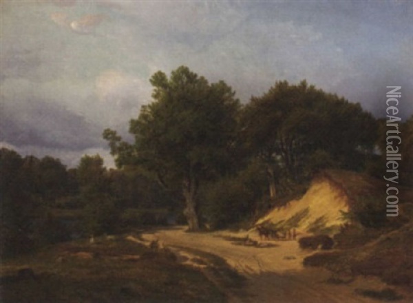 Collecting Sand At The Bend By The Lake Oil Painting - Nordahl (Peter Frederik N.) Grove