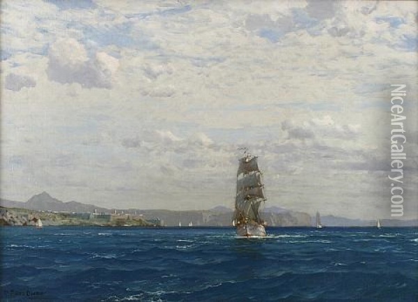Sailing Off The Kilitbahir Fortress In The Dardenelles, Turkey Oil Painting - Michael Zeno Diemer