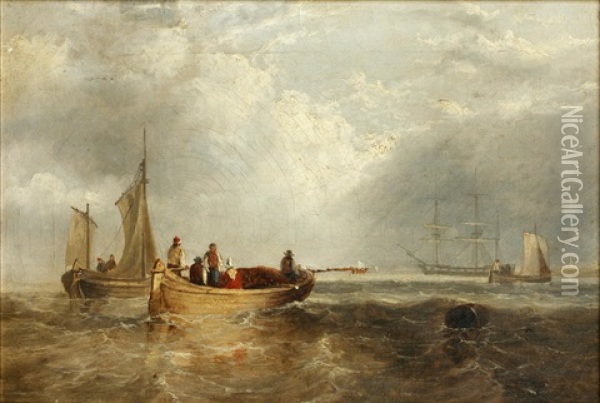 Fishing Vessels Oil Painting - Richard Parkes Bonington
