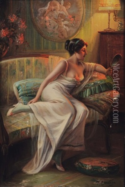 Elegante Au Miroir Oil Painting - Max Carlier