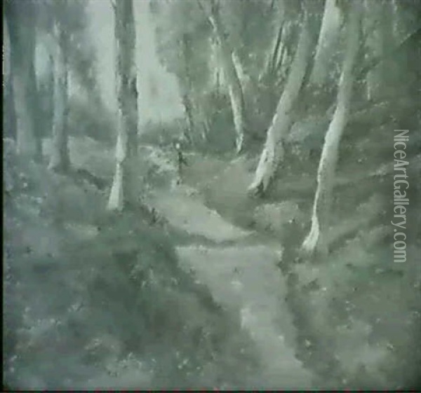 Waldlandschaft Mit Frau Auf Einem Birkenweg Oil Painting - Maria Philippina Bilders-Van Bosse