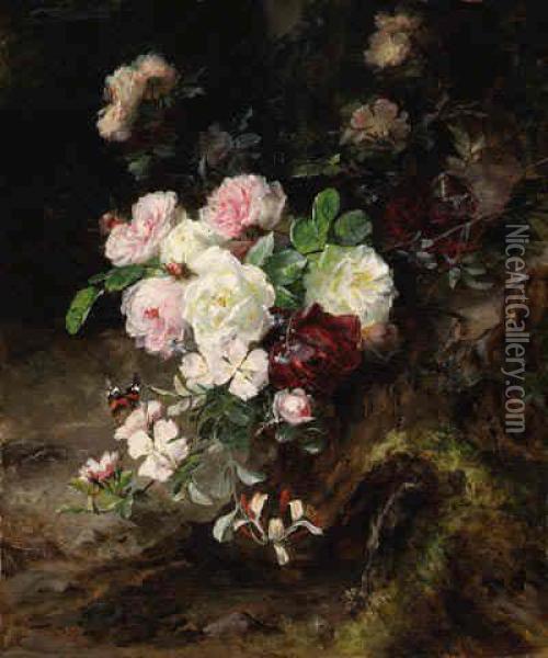 Floral Still Life Of Roses Oil Painting - F. X. Birkinaer