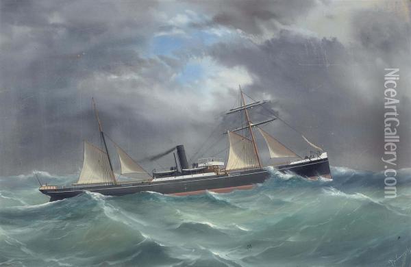 The Auxiliary Steamship 
Sussex 
 In Rough Waters Oil Painting - Antonio de Simone