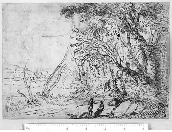 A wooded Landscape with Figures Oil Painting - Agostino Tassi