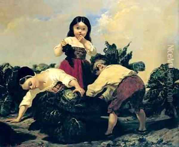 Children Looking Under a Cabbage Oil Painting - Clement Boulanger