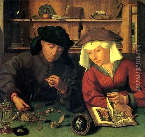 Money Changer and his Wife Oil Painting - Quinten Massys