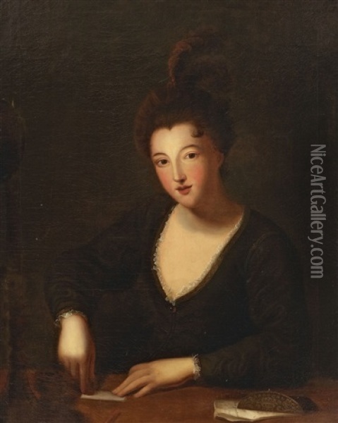 Dame, Einen Brief Versiegelnd Oil Painting - Jean-Baptiste Santerre