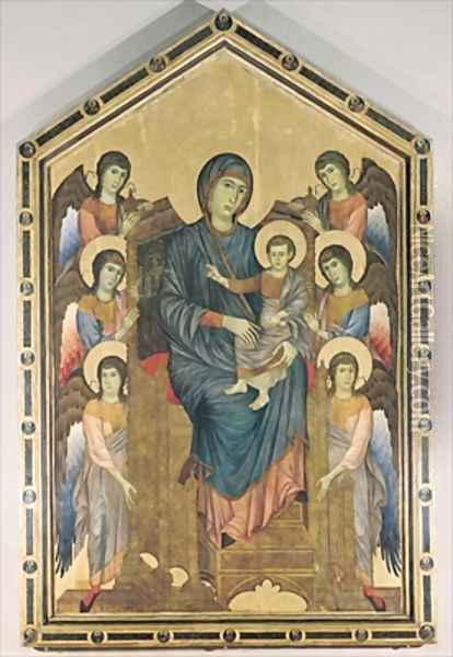 The Virgin and Child in Majesty surrounded by Six Angels Oil Painting - Giovanni Cimabue