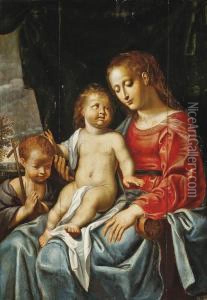 The Virgin And Child With The Infant Saint John The Baptist Oil Painting - Theodor Van Loon