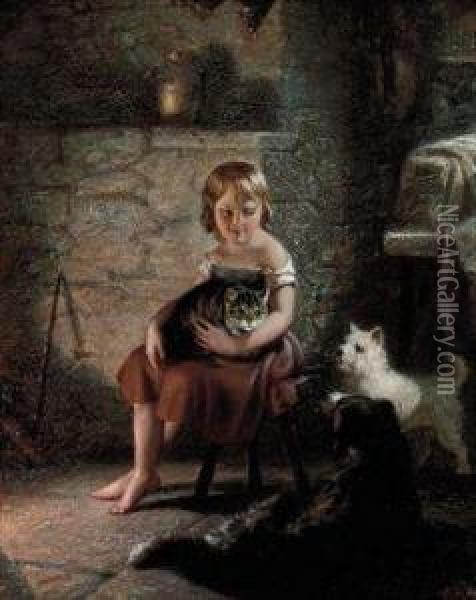Kitty's Pets Oil Painting - Benjamin Franklin Reinhart