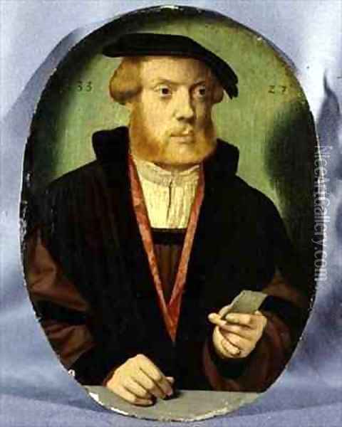 A Portrait of a Young Man Wearing a Fur Lined Cape Oil Painting - Bartholomaeus, the Elder Bruyn