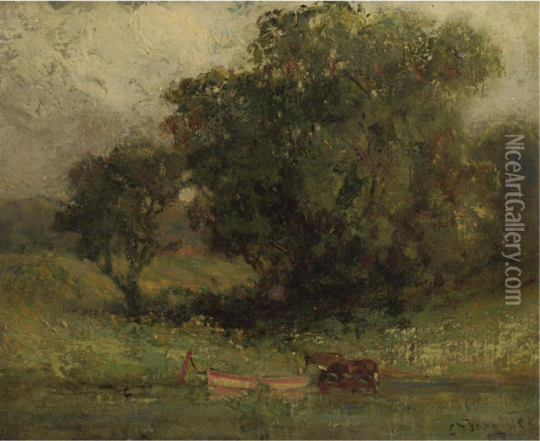 By The Lake Oil Painting - Edward Mitchell Bannister