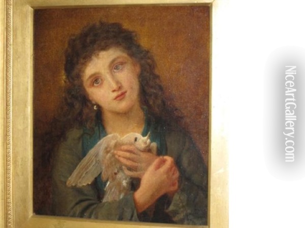 Young Girl With A Dove Oil Painting - Sophie Anderson