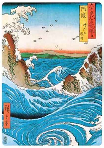 Navaro Rapids Oil Painting - Utagawa or Ando Hiroshige
