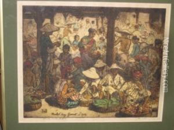 Market Day, Java Oil Painting - Charles William Bartlett
