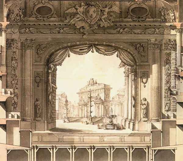Elevation Drawing of the Stage, Versailles Opera House 1760s Oil Painting - Ange-Jacques Gabriel