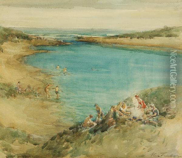 Bathers, Aberdeenshire Oil Painting - Alexander Coutts Fraser