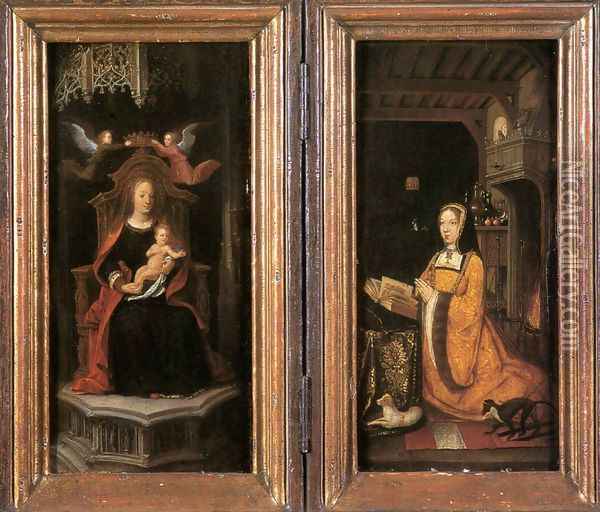 Diptych with Margaret of Austria Worshipping 1500-10 Oil Painting - Flemish Unknown Masters