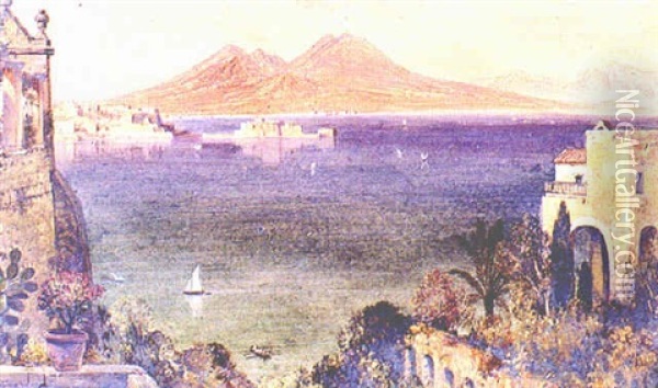 Vesuvius And Castel Del Ovo From Villa Cedroni, Posillipo Oil Painting - Edward William Cooke