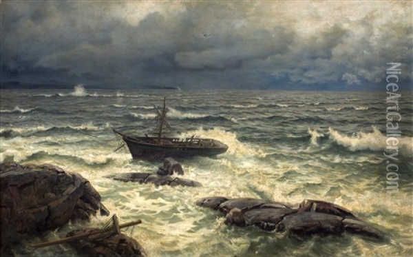 Schiffswrack An Der Kuste Oil Painting - Hans Frederick Gude
