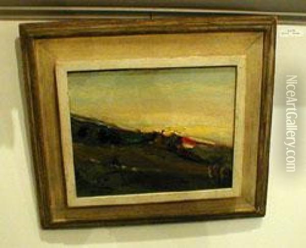 Landscape, Sunset Oil Painting - Hermann Bayer