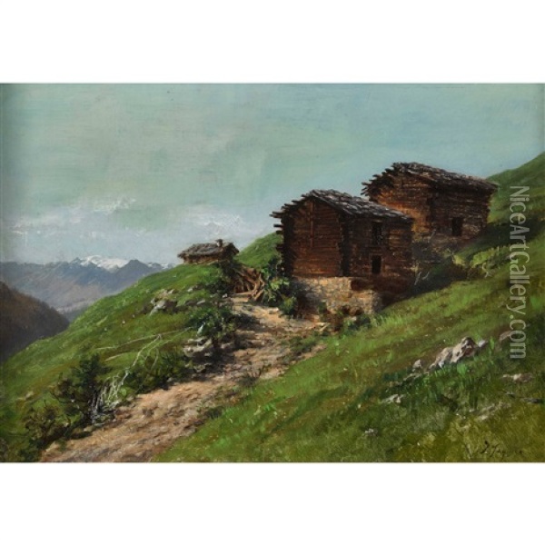 Chalets A St. Luc Oil Painting - Jules Jequier