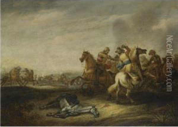 A Cavalry Battle Oil Painting - Abraham van der Hoef