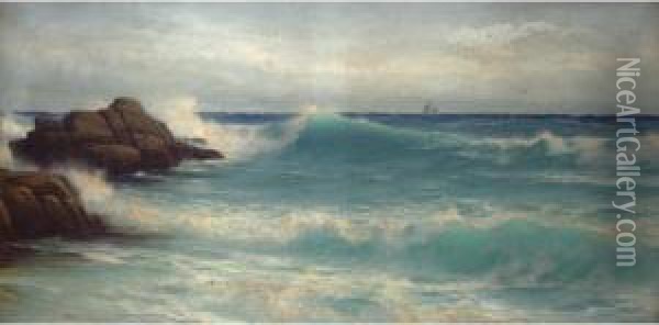The Breaking Wave, Sails On The Horizon Oil Painting - David James