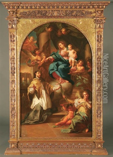 The Virgin And Child With The Marytr Saint John Nepomuk Oil Painting - Corrado Giaquinto