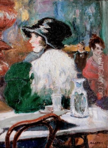 Au Cafe Oil Painting - Marcel Francois Leprin