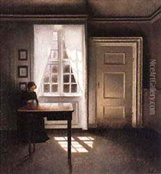 Interior With a Sewing Machine Oil Painting - Vilhelm Hammershoi
