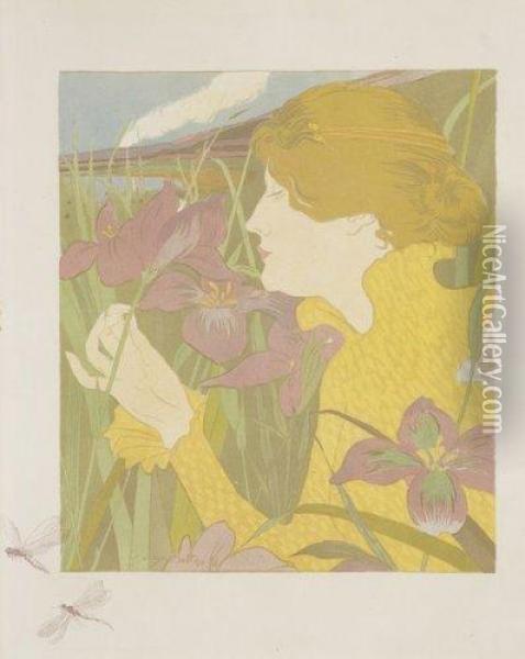 La Femme Aux Iris Oil Painting - Georges Alfred Bottini